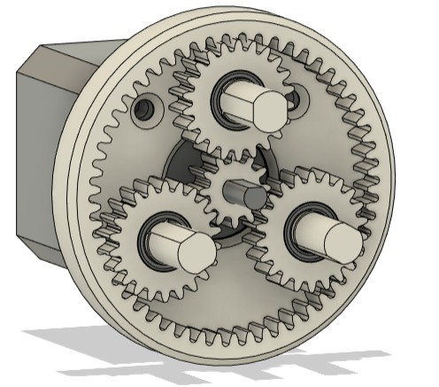 Final CAD render of the planetary gearbox for the shoulder joint